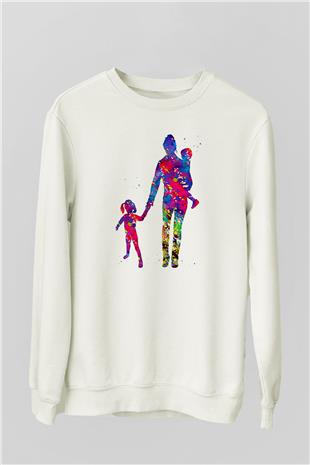 Anneler Günü Baskılı Beyaz Unisex Sweatshirt