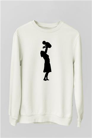 Anneler Günü Baskılı Beyaz Unisex Sweatshirt