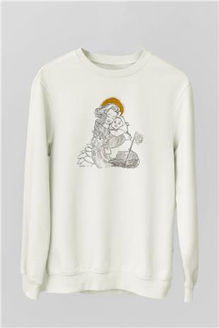 Anneler Günü Baskılı Beyaz Unisex Sweatshirt