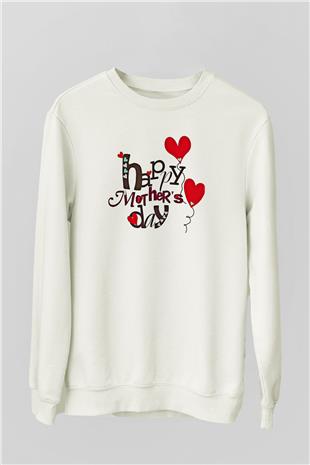 Anneler Günü Baskılı Beyaz Unisex Sweatshirt