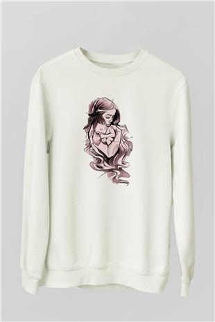 Anneler Günü Baskılı Beyaz Unisex Sweatshirt
