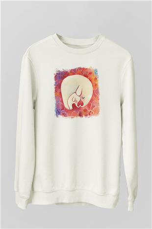 Anneler Günü Baskılı Beyaz Unisex Sweatshirt