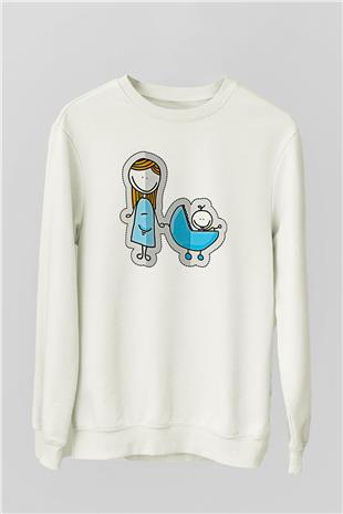 Anneler Günü Baskılı Beyaz Unisex Sweatshirt