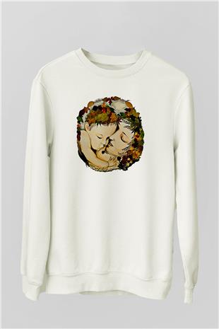 Anneler Günü Baskılı Beyaz Unisex Sweatshirt