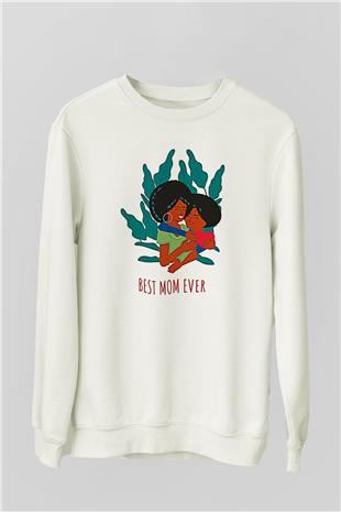 Anneler Günü Baskılı Beyaz Unisex Sweatshirt