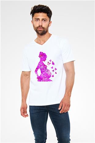 Anneler Günü Baskılı Beyaz Unisex V Yaka Tişört - Tshirt