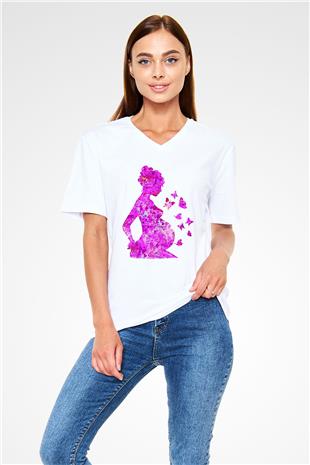 Anneler Günü Baskılı Beyaz Unisex V Yaka Tişört - Tshirt
