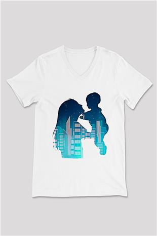 Anneler Günü Baskılı Beyaz Unisex V Yaka Tişört - Tshirt