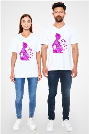 Anneler Günü Baskılı Beyaz Unisex V Yaka Tişört - Tshirt