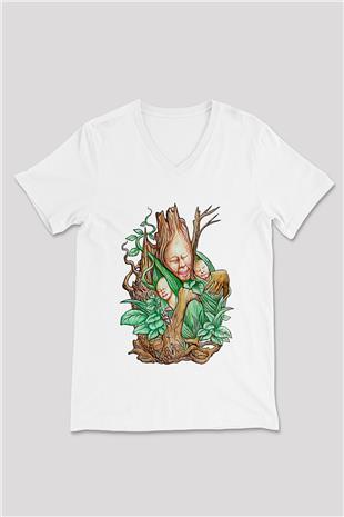 Anneler Günü Baskılı Beyaz Unisex V Yaka Tişört - Tshirt