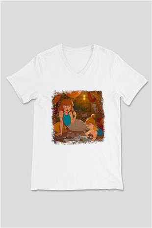 Anneler Günü Baskılı Beyaz Unisex V Yaka Tişört - Tshirt