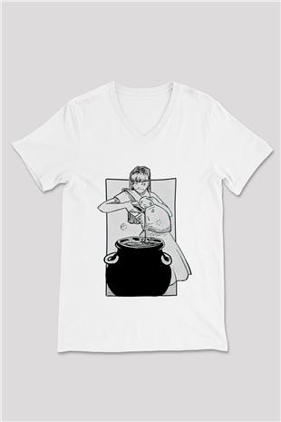 Anneler Günü Baskılı Beyaz Unisex V Yaka Tişört - Tshirt