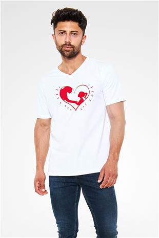 Anneler Günü Baskılı Beyaz Unisex V Yaka Tişört - Tshirt