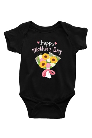 Anneler Günü Baskılı Unisex Siyah Bebek Body - Zıbın