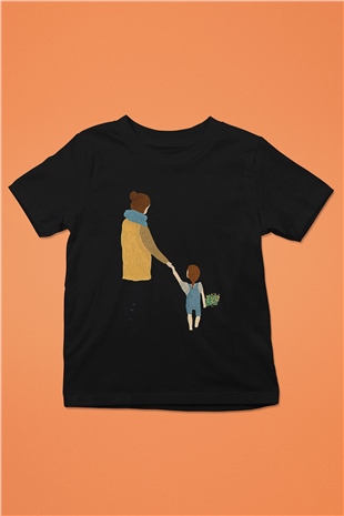 Anneler Günü Baskılı Unisex Siyah Çocuk Tişört - Tshirt