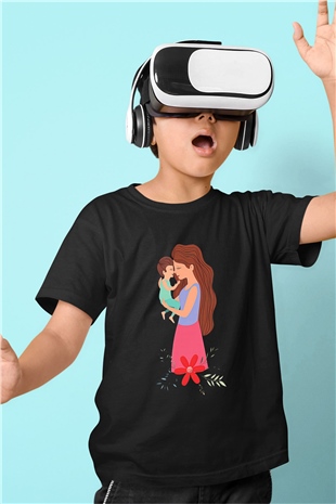 Anneler Günü Baskılı Unisex Siyah Çocuk Tişört - Tshirt