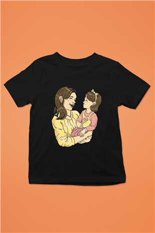 Anneler Günü Baskılı Unisex Siyah Çocuk Tişört - Tshirt
