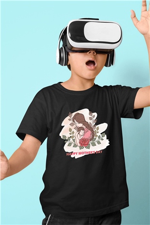 Anneler Günü Baskılı Unisex Siyah Çocuk Tişört - Tshirt