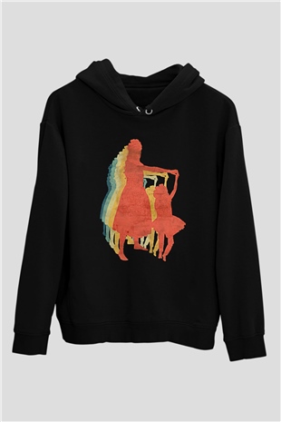 Anneler Günü Baskılı Unisex Siyah Hoodie