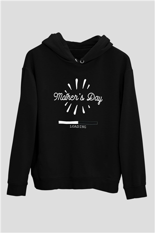 Anneler Günü Baskılı Unisex Siyah Hoodie