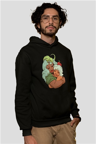 Anneler Günü Baskılı Unisex Siyah Hoodie