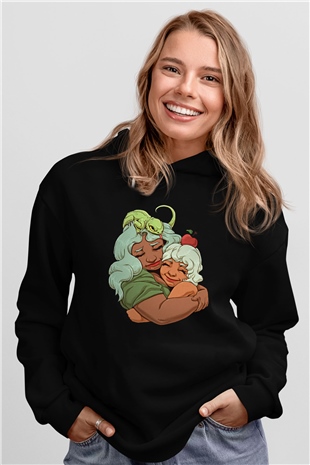 Anneler Günü Baskılı Unisex Siyah Hoodie