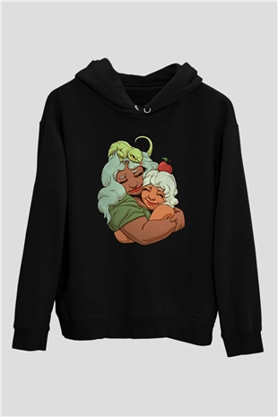 Anneler Günü Baskılı Unisex Siyah Hoodie