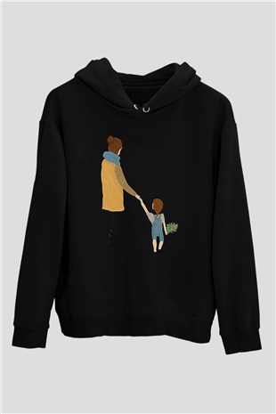 Anneler Günü Baskılı Unisex Siyah Hoodie