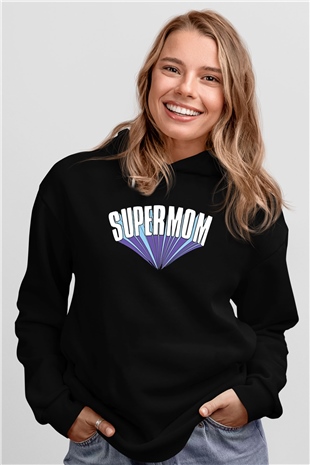 Anneler Günü Baskılı Unisex Siyah Hoodie