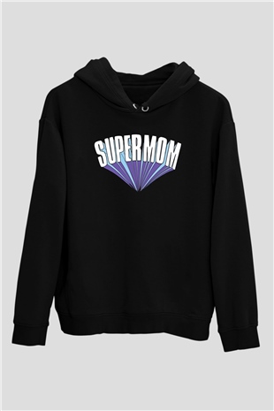 Anneler Günü Baskılı Unisex Siyah Hoodie