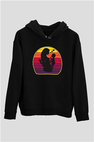 Anneler Günü Baskılı Unisex Siyah Hoodie