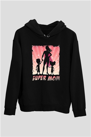 Anneler Günü Baskılı Unisex Siyah Hoodie