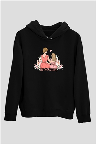 Anneler Günü Baskılı Unisex Siyah Hoodie