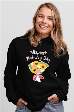 Anneler Günü Baskılı Unisex Siyah Hoodie