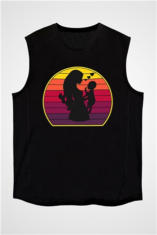 Anneler Günü Baskılı Unisex Siyah Kolsuz Tişört - Tshirt