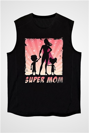 Anneler Günü Baskılı Unisex Siyah Kolsuz Tişört - Tshirt