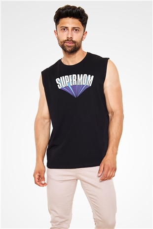 Anneler Günü Baskılı Unisex Siyah Kolsuz Tişört - Tshirt