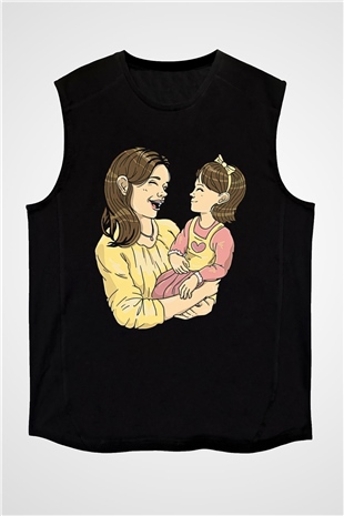Anneler Günü Baskılı Unisex Siyah Kolsuz Tişört - Tshirt