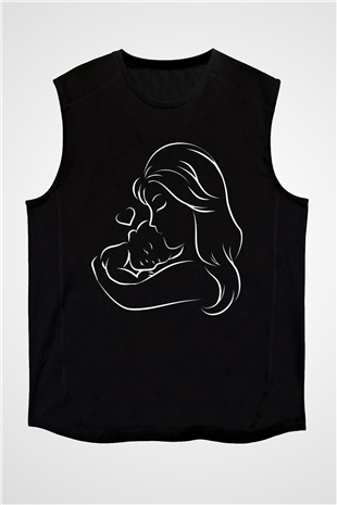 Anneler Günü Baskılı Unisex Siyah Kolsuz Tişört - Tshirt