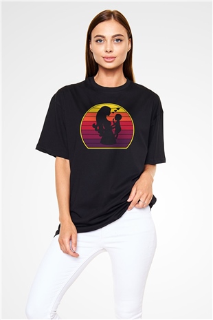 Anneler Günü Baskılı Unisex Siyah Oversize Tişört - Tshirt