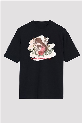 Anneler Günü Baskılı Unisex Siyah Oversize Tişört - Tshirt