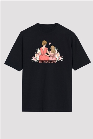 Anneler Günü Baskılı Unisex Siyah Oversize Tişört - Tshirt