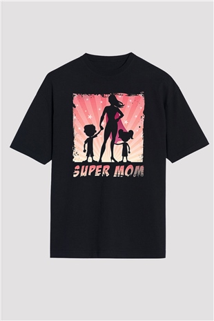 Anneler Günü Baskılı Unisex Siyah Oversize Tişört - Tshirt