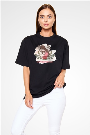 Anneler Günü Baskılı Unisex Siyah Oversize Tişört - Tshirt
