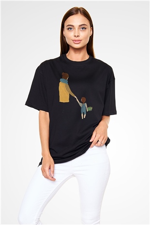 Anneler Günü Baskılı Unisex Siyah Oversize Tişört - Tshirt