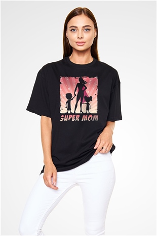 Anneler Günü Baskılı Unisex Siyah Oversize Tişört - Tshirt