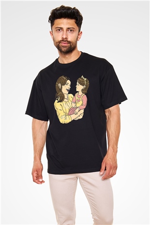Anneler Günü Baskılı Unisex Siyah Oversize Tişört - Tshirt