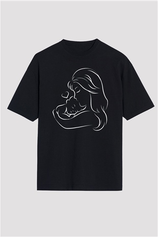 Anneler Günü Baskılı Unisex Siyah Oversize Tişört - Tshirt
