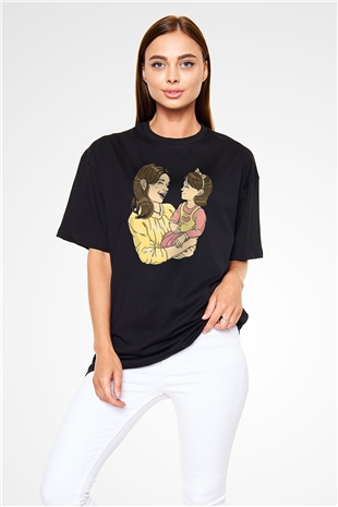 Anneler Günü Baskılı Unisex Siyah Oversize Tişört - Tshirt
