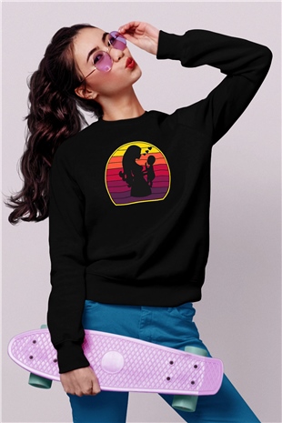Anneler Günü Baskılı Unisex Siyah Sweatshirt